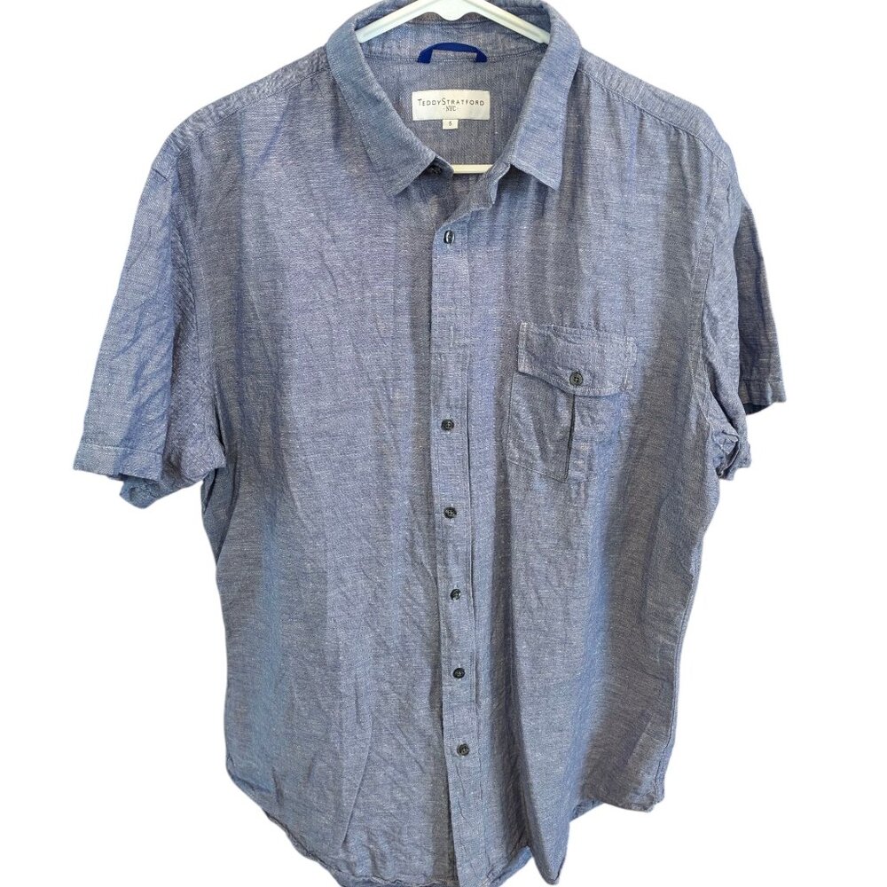Teddy Stratford Blue Short Sleeve Zip Fit Button Down Shirt - Size 5